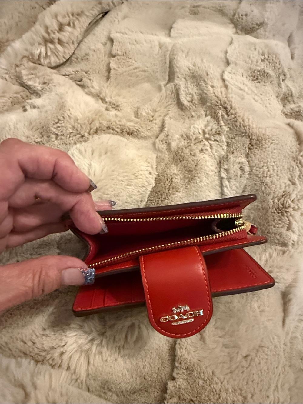 Coach Brown Signature Wallet with Red Snap Tab - Picture 4 of 7